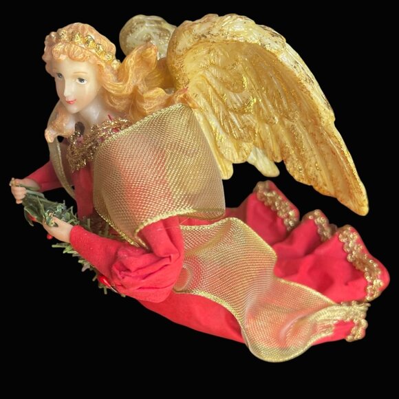 Vintage Dillards Trimmings Red Angel Gold Wings Large Christmas Ornament - Picture 1 of 6